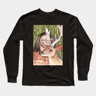 Woman and deer Long Sleeve T-Shirt